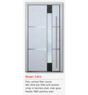 UNILUX Model 2403 Pine Door, Vertical Fiber, Dual RAL, Stainless Steel Details, Triple Sealed, Custom Size Luxury Entry Door